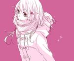  coat guilty_crown hair_ornament hairclip long_hair looking_at_viewer monochrome scarf smile solo twintails winter_clothes winter_coat yoma yuzuriha_inori 