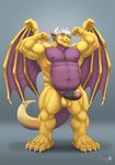  4_toes 5_fingers abs anthro armpits balls biceps big_feet big_muscles black_penis blue_eyes chubby claws dragon elsydeon erection fangs fist flexing furrybob grey_background grey_hair grin hair happy horn humanoid_penis male manly musclegut muscles navel nipples nude pecs penis plain_background pose presenting purple_nipples purple_skin raised_arm reptile scales scalie shadow sharp_claws sheath shiny short_hair slit smile solo teeth toe_claws toned vein veiny_penis wings yellow_dragon yellow_skin 