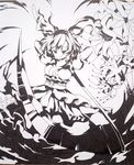  ballpoint_pen_(medium) calligraphy_pen_(medium) flower hair_bobbles hair_ornament highres monochrome onozuka_komachi scythe shikishi smile spider_lily takakura_shioto touhou traditional_media two_side_up 