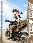  aridfleck_(camo) armed_angels assault_rifle boots camouflage camouflage_bag camouflage_hat camouflage_pants g36k german_flag germany gloves green_eyes ground_vehicle gun hat macline military_operator motor_vehicle motorcycle original pants red_hair rifle scarf solo tank_top weapon 