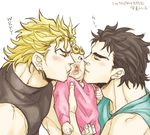  baby black_hair blonde_hair boy_sandwich cheek_kiss dio_brando double_cheek_kiss family father_and_son giorno_giovanna jojo_no_kimyou_na_bouken jonathan_joestar kijinkutsu kiss male_focus multiple_boys sandwiched time_paradox translated 