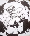  ballpoint_pen_(medium) calligraphy_pen_(medium) hat hat_ribbon highres komeiji_koishi monochrome open_mouth ribbon shikishi smile takakura_shioto third_eye touhou traditional_media 