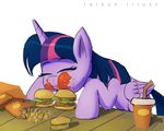  box burger cup drink eating equine eyes_closed female food fried friendship_is_magic fries hair horn horse ketchup mammal multi-colored_hair my_little_pony plain_background pony purple_hair raikoh-illust sitting solo straw table twilight_sparkle_(mlp) white_background winged_unicorn wings 