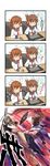  4koma art_shift blush brown_eyes brown_hair comic drawing folded_ponytail gon-san hair_ornament hairclip highres hunter_x_hunter ikazuchi_(kantai_collection) inazuma_(kantai_collection) kantai_collection mouse_(computer) multiple_girls mushi_gyouza open_mouth panties parody plasma-chan_(kantai_collection) school_uniform serafuku shinkaisei-kan smile stylus tablet translated underwear upskirt white_panties wo-class_aircraft_carrier 