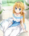  bad_id bad_pixiv_id blonde_hair blue_eyes blush dress elf jewelry long_hair long_pointy_ears looking_at_viewer mousou_(mousou_temporary) necklace original pointy_ears sitting solo tiara 