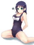  absurdres bad_id bad_pixiv_id blue_eyes blue_hair highres hiradaira_chisaki long_hair nagi_no_asukara nanahosiryuuki one-piece_swimsuit school_swimsuit sitting solo swimsuit wariza 