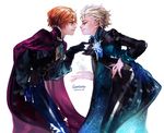  anna_(frozen) blue_eyes brothers brown_hair cape dated elsa_(frozen) face-to-face from_side frozen_(disney) genderswap genderswap_(ftm) gloves half-closed_eyes multiple_boys siblings snowflakes suhokun white_hair 