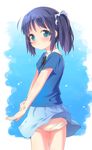  blue_eyes blue_hair hiradaira_chisaki nagi_no_asukara panties pu-en short_hair side_ponytail skirt skirt_lift solo underwear white_panties younger 