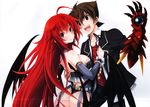  1boy 1girl ass blue_eyes breasts high_school_dxd highres hyoudou_issei large_breasts long_hair miyama-zero official_art panties red_hair rias_gremory thong underwear 