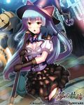  :o animal animal_on_shoulder black_cat black_gloves black_skirt blue_hair broom brown_eyes cat cat_on_shoulder choker company_name copyright_name eiyuu_densetsu gloves hat jack-o'-lantern long_hair pumpkin purple_legwear skirt solo thighhighs tio_plato tomi witch_hat zero_no_kiseki 