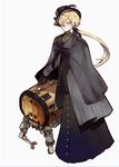  artist_request black_dress blonde_hair dress elysia_wentworth expressionless full_body gloves hair_over_one_eye long_hair ponytail robot shawl shiei_no_sona-nyl solo standing steampunk_(liarsoft) suitcase white_background yellow_eyes 