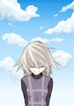  ^_^ arms_behind_back blonde_hair closed_eyes cloud day outdoors short_hair sky solo standing turtleneck urotsuki you_(425008777) yume_2kki 