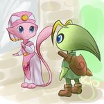  boots celebi cheeziespaz commentary cosplay crossover dress english_commentary gen_1_pokemon gen_2_pokemon hat link link_(cosplay) looking_at_another mew no_humans pokemon pokemon_(creature) princess_zelda princess_zelda_(cosplay) shield standing sword tail the_legend_of_zelda tunic weapon 