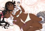  2girls blush bra bra_pull brown_eyes brown_hair cameltoe dark_skin flat_chest hair_ornament hairclip kamijou_touma legs lingerie lying misaka_mikoto multiple_girls open_bra panties photoshop polka_dot polka_dot_bra polka_dot_panties red_eyes redrop school_uniform shirai_kuroko shirt_lift short_hair side-tie_panties to_aru_kagaku_no_railgun to_aru_majutsu_no_index twintails underwear yuri 