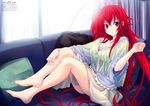  1girl absurdres barefoot blue_eyes breasts erect_nipples feet high_school_dxd highres large_breasts long_hair looking_at_viewer miyama-zero nipples official_art red_hair rias_gremory smile solo transparent very_long_hair 