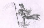  anthro anthrofied armor black_and_white blade breasts cleavage clothed clothing duo equine female friendship_is_magic glowing greyscale hair horn horse long_hair long_tail magic mammal metalfoxxx monochrome my_little_pony navel necklace polearm pony staff standing traditional_media twilight_sparkle_(mlp) unicorn 