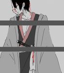  collarbone fox_mask japanese_clothes katana kimono kuroha_ai looking_away male_focus mask red_eyes sketch solo sword weapon yukata_(yume_2kki) yume_2kki 