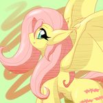  cutie_mark equine fangs feral flutterbat_(mlp) fluttershy_(mlp) friendship_is_magic fur green_eyes hair horse long_hair looking_at_viewer mammal my_little_pony pegasus pink_hair pony ragurimo simple_background wings yellow_fur 