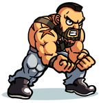  alternate_costume beard chibi cosplay eyebrows facial_hair final_fight lowres male_focus mike_haggar mohawk muscle scar shirtless solo street_fighter street_fighter_iv_(series) thick_eyebrows tonpii zangief 