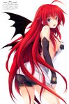  1girl absurdres blue_eyes breasts bridal_gauntlets erect_nipples high_school_dxd highres large_breasts long_hair miyama-zero no_bra official_art red_hair rias_gremory sideboob solo wings 