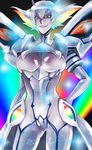  breasts cleavage cleavage_cutout evil_smile junketsu kill_la_kill kiryuuin_ragyou large_breasts lipstick makeup mature multicolored multicolored_hair nug rainbow_hair short_hair skindentation smile solo spoilers 