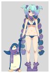  bad_id bad_pixiv_id bikini bird blue_hair kawagoe_pochi original penguin purple_eyes scarf short_hair solo swimsuit 
