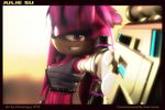  3d anthro breasts echidna female gun hair julie-su looking_at_viewer one-dimensional-man purple_eyes purple_hair ranged_weapon sega smile solo sonic_(series) weapon 