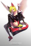  bad_id bad_pixiv_id bat_wings blonde_hair boots breasts capelet cleavage gloves hands latex latex_gloves latex_legwear medium_breasts original short_hair shoulder_guard solo terong thighhighs wings 