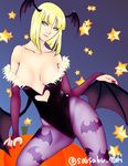  artist_request bat_print blonde_hair breasts bridal_gauntlets capcom cosplay cutout demon_wings head_wings heart_cutout large_breasts morrigan_aensland morrigan_aensland_(cosplay) nail_polish naruto naruto_shippuuden patterned_legwear red_nails samui sousaku_nori vampire_(game) wings 