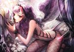  bad_id bad_pixiv_id demon demon_girl fishnets flower horn horns kneeling purple_hair rose skull solo terong wings 