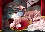  bad_id bad_pixiv_id bat_wings dress frilled_dress frills hat lavender_hair lips lying mob_cap on_stomach pillow red_eyes remilia_scarlet shade smile tanimo touhou wings 