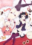  animal_ears babydoll bare_shoulders bed_sheet bell black_hair bow bra braid breasts cake candy cat_ears cat_tail choker cleavage cookie cream_puff cup doughnut food frilled_bra frilled_panties frills glasses gloves groin hair_bell hair_bow hair_ornament large_breasts long_hair looking_at_viewer lying mirakururu multiple_girls navel on_back open_mouth original panties parted_lips pillow purple_eyes red_eyes red_hair ribbon_choker rimless_eyewear saucer short_hair small_breasts smile tail tareme tea teacup thigh_gap thighhighs twin_braids underwear underwear_only wide_hips wristband 