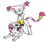  ambiguous_gender anal anthro cyanzangoose digimon feline gatomon gay male mammal meowth nintendo penetration plain_background pok&#233;mon video_games white_background 