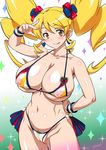  :q alternate_form bikini blonde_hair blush breasts brown_eyes cleavage covered_nipples cure_honey drill_hair hand_on_hip happinesscharge_precure! huge_breasts joy_ride long_hair oomori_yuuko popcorn_cheer precure pubic_hair see-through solo swimsuit tongue tongue_out twintails 