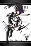  arrow black_hair boots bow_(weapon) commentary_request cross_akiha long_hair pixiv_fantasia pixiv_fantasia_fallen_kings purple_eyes solo thigh_boots thighhighs weapon 