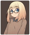  blonde_hair blue_eyes blush glasses highres looking_at_viewer original oza_watto short_hair simple_background smile solo upper_body 
