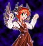  animal_ears artist_request baton_(instrument) conductor dress hat mystia_lorelei open_mouth red_hair short_hair solo touhou wings yellow_eyes 
