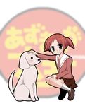  azumanga_daiou bad_id bad_pixiv_id brown_eyes brown_hair dog kana_(19960415) mihama_chiyo petting school_uniform short_twintails solo tadakichi-san twintails 