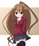  aisaka_taiga bad_id bad_pixiv_id brown_eyes brown_hair long_hair oohashi_high_school_uniform school_uniform solo thighhighs tomcat toradora! zettai_ryouiki 