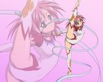  flexible green_eyes gymnast_leotard gymnastics leg_grab leg_lift leg_up leotard light_smile looking_at_viewer mahou_sensei_negima! non-web_source pink_background pink_hair rhythmic_gymnastics ribbon ribbon_baton sasaki_makie short_hair simple_background solo split standing standing_on_one_leg standing_split tiptoes twintails wallpaper zoom_layer 