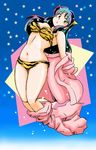  animal_print azuki_osamitsu bikini eyeshadow horns long_hair lum makeup oni solo swimsuit tiger_print undressing urusei_yatsura 