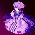  artist_request bow crescent hat long_hair patchouli_knowledge pink_bow purple_eyes purple_hair solo touhou 