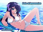  :d arm_support bikini blue_eyes blue_hair breasts chair cleavage head_tilt high_heels lace lace-trimmed_bikini long_hair looking_at_viewer lounge_chair lying medium_breasts navel on_side open_mouth original ponytail pool poolside shiny shiny_skin shoes smile solo swimsuit tessai white_bikini 