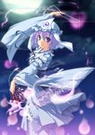  fan hat japanese_clothes kimono purple_eyes purple_hair saigyouji_yuyuko short_hair solo t-ray touhou 