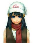  blue_eyes blue_hair hat highres hikari_(pokemon) md5_mismatch pokemon realistic scarf simple_background solo takanashi_ringo third-party_edit white_background 