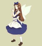  bow brown_eyes brown_hair egawa_satsuki full_body hair_bow highres light_smile loafers long_hair shoes simple_background solo standing star_sapphire steepled_fingers touhou wings 