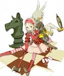  alice_in_wonderland animal_ears armor axe blonde_hair board_game boots chess fakepucco gloves green_eyes green_hair long_hair multiple_girls pantyhose queen_of_hearts weapon white_rabbit 