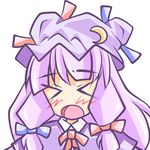  &gt;_&lt; artist_request bow braid chibi closed_eyes hat patchouli_knowledge pink_bow purple_hair solo touhou 