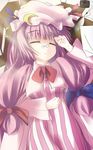  bad_id bad_pixiv_id bespectacled book braid closed_eyes crescent feathers glasses hat ink long_hair patchouli_knowledge pilky purple_hair sleeping solo touhou 