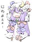  bow braid chibi crescent hat long_hair natsuki_(silent_selena) patchouli_knowledge pink_bow purple_hair solo touhou 